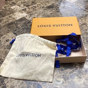 Louis Vuitton Box with Cream Dust Bag, Blue Ribbon, and Bag